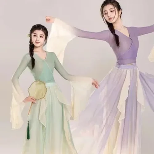 Khiêu Vũ Cổ Điển Trang Phục Cổ Tích Màu Tím Phù Hợp Với Thực Hành Hàng Ngày Đầm Rời Chảy Gạc Múa Trung Quốc Biểu Diễn Sân Khấu Dancewear