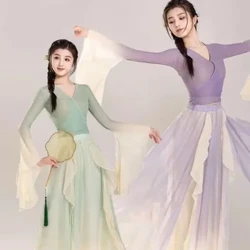 Klasik Dans Kostüm Peri Mor Takım Elbise Günlük Uygulama Elbise Gevşek Akan Gazlı Bez Çin Dans Performansı Sahne Giyim