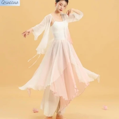 Khiêu Vũ Cổ Điển Áo Nữ gradient gạc Thanh Lịch Vũ Đạo Trung Quốc Phù Hợp Với Trang Phục Vần Cơ Thể