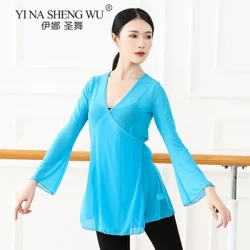Bagong Chinese Folk Classical Dance Practice na Damit Para sa Mga Pagtatanghal na Umaagos na Body Rhyme Gauze Long Sleeve Tops Sexy Mesh Shirt 3XL