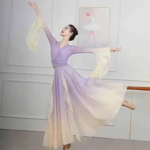 I-Elegant Classical Dance Practice Suit Chiffon Culottes Chinese Modern Women Dance Skirts Umbala We-Ballet Oluhlaza Nonsomi