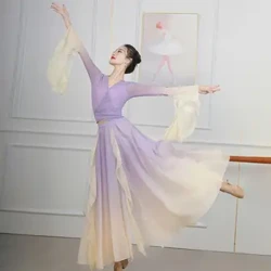 Elegant klassisk dansedragt Chiffon Culottes Kinesisk moderne dans Kvinder Ballet Nederdele Grøn og lilla farve