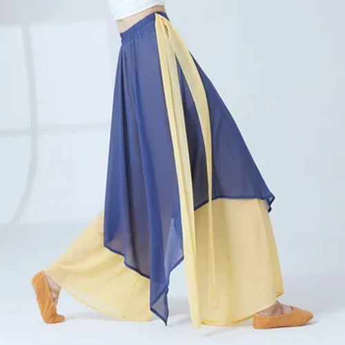 Klasik Dans Pantolon Dansçı Uygulama Performansı Çin Şifon Çırpınan Gevşek Etek Pantolon-Etek Geniş Bacak Gevşek Dökümlü Kostüm