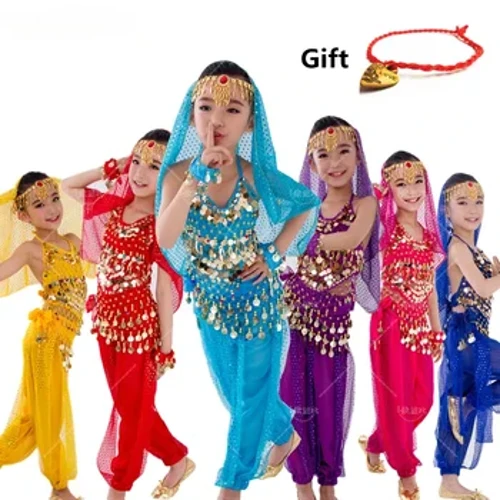 Barn Magdans Kläder Set Eastern Dance Girl Magdans Kläder för barn Indien