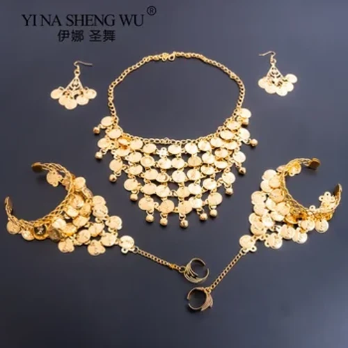 Set di gioielli indiani bohémien vintage di danza del ventre Orecchini con collana di danza per performance professionali per donne Accessori etnici