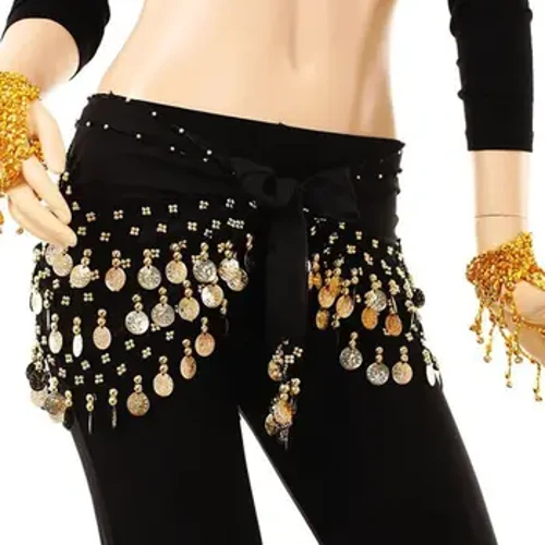 Mode Chiffong Magdans Indien Dans Hip Scarf 3 Rader Mynt Bälte Kjol Nya danstillbehör