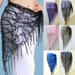 Ngoma ya Wanawake ya Tumbo Mishipa ya Kung'aa Tassel Hip Wrap Skirt Skirt Belt Sexy Kike Onyesha Mavazi ya Sequins Tassels Mkanda wa Utendaji