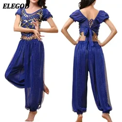 Vazi la Ladies Belly Dance Set Sequin Crop Top+Harem Suruali Mavazi Set Oriental Indian Dance Arabic Halloween Goddess Costumes