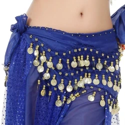 Mkanda wa Ngoma ya Belly kwa Wanawake Wasichana Sequins Sarafu Tassel Hip Scarf Indain Wavy Tulle Waist Chain Vifaa vya Mavazi ya Ngoma ya Tumbo