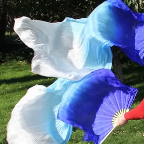 150 cm imitation siden handgjorda högkvalitativa magdansfläktar 1st magdansfläktar Gradientfärger Dans långa fläktar