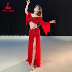 Múa Bụng Trang Phục Bộ Nữ Lưới Tay Dài + Gạc Váy Dài 2 Bộ Tập Phương Đông Múa Bụng mặc Bộ Trang Phục