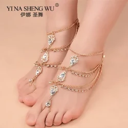 Thời Trang Mới Gợi Cảm Đa Lớp Móng Vuốt Dây Xích Chân Dây Kim Cương Giả Múa Bụng Phụ Kiện Vòng Chân Pha Lê Giọt Nước Mặt Dây Chuyền Bãi Biển 1 PC