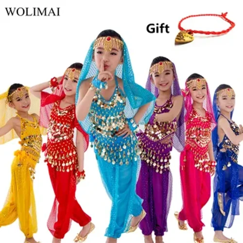 Trẻ Em Múa Bụng Trang Phục Bộ Phương Đông Múa Bé Gái Múa Bụng Ấn Độ Múa Bụng Quần Áo Bellydance Trẻ Em Trẻ Em Ấn Độ 6 Màu