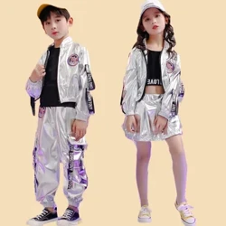 Trẻ Em Bạc Giai Đoạn Hip Hop Cô Gái Khiêu Vũ Trang Phục Sân Khấu Trình Diễn Sân Khấu Mặc Cho Bé Trai Bé Gái Phòng Khiêu Vũ Đường Phố Nhảy Múa Jazz Áo Quần