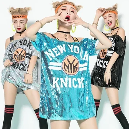 Costume de dans jazz pentru femeie Hip-hop Discotecă colorată Bling paiete Tricou de jazz Îmbrăcăminte de dans pe stradă pentru femeie spectacol pe scenă