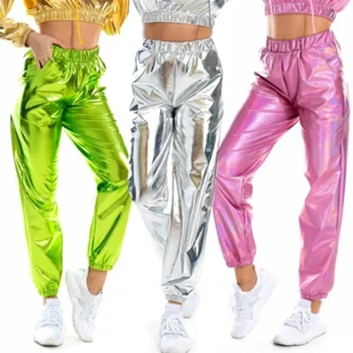Trowsus Dawns Pegwn Clwb Nos Merched Hip Hop Slacks Dj Gwisgoedd Dawnsio Stryd Llwyfan Gwisgwch Pants Holograffig Codi Hwyl