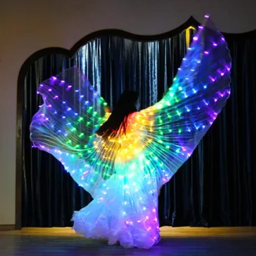 Rinceoirí Clóca Dath Luminescent Rainbow faoi stiúir Sciathán Féileacán lonrúil Taibhiú Céime Damhsa Belly Cóisir Carnabhail Grianghraf Prop