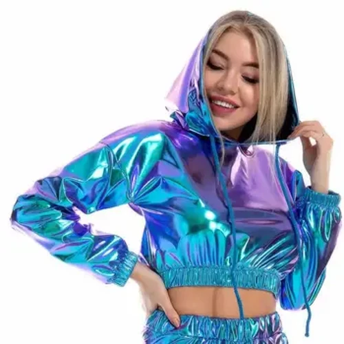 Gợi Cảm Kim Loại Nữ Crop Top Áo Hip Hop Quần Áo Cuồng Bộ Trang Phục Khiêu Vũ Đường Phố Carnival Sân Khấu Lễ Hội Mặc Đảng Hộp Đêm Phù Hợp Với