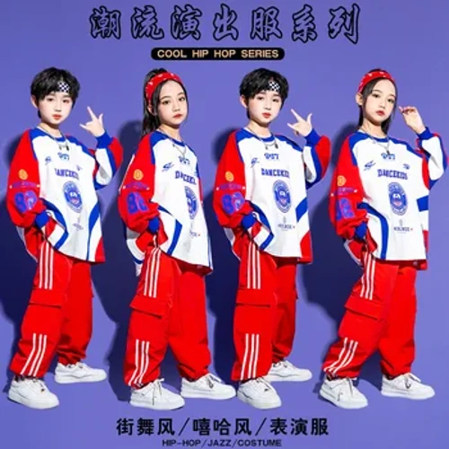 Barn Hip Hop Kläder Kontrast Joggingbyxor Pojkar Street Dance Outfits Flickor Streetwear Barn Jazz Sport Kostym Kläder Set