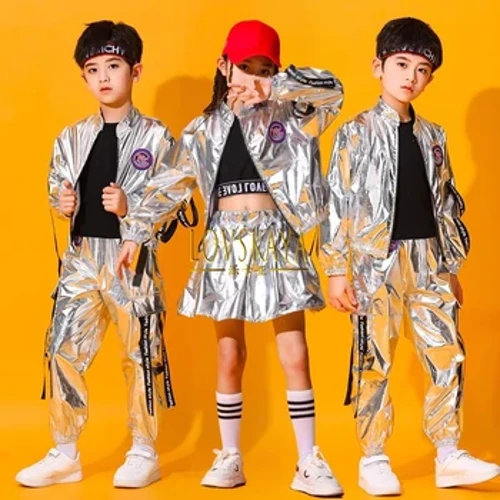 ʻO ka ʻaʻahu kālā Hip Hop ʻo nā kaikamahine Jazz Jogger Pants Street Dance Mini Skirt Lole Set Nā ʻaʻahu Sequin.
