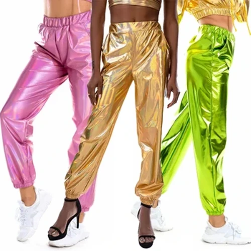 Phụ Nữ Kim Loại Sáng Bóng Disco Nhảy Múa Trang Phục Quần Giải Trí Thể Thao Đường Phố Hip-Hop Đảng Magic Quần Hình Ba Chiều Laser Rời Quần