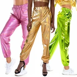 Vrouwen Glanzend Metallic Disco Dansen Kostuum Broek Vrijetijdssport Straat Hiphop Party Magische Broek Hologram Laser Losse Broek