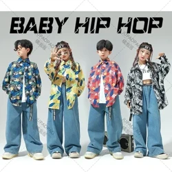 Hip Hop หญิงเสื้อดอกไม้ DENIM กางเกงเด็กเสื้อเด็ก Street Dance กางเกงยีนส์หลวมแจ๊สชุดเสื้อผ้าเด็ก Streetwear