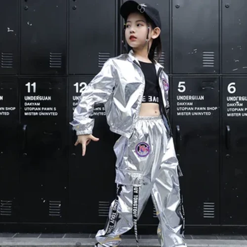 Bazzery Bé Trai Hip Hop Áo Khoác Bé Gái Jazz Quần Jogger Trẻ Em Kim Sa Lấp Lánh Nhảy Đường Phố Bộ Trang Phục Teen Sáng Trẻ Em Trang Phục Dạo Phố