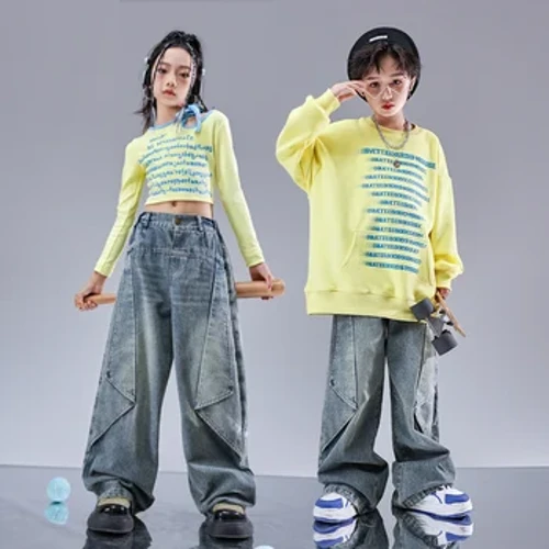 Hiphop-kläder för flickor Oversize tröja Cargobyxor Pojkar Street Dance Joggare Barn Visar Kläder Set Barn Jazzdräkt