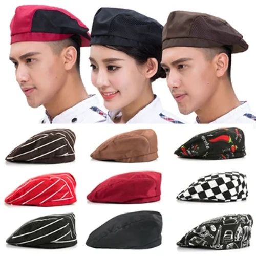 Chef Hut Iessen Service Aarbechtskleedung Uniform Kichen Restaurant Stoff Cap Elastesch Chili Print Barets Cook Chef's Hüts