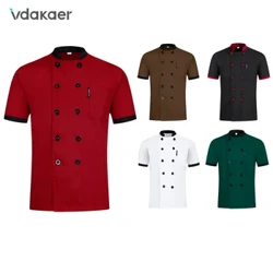 Unisex Kuerzarm Kachmantel Restaurant Iessdéngscht Uniform Atmung Doppelbreasted Kachjacket Hotel Kelner funktionnéiert Uniformen