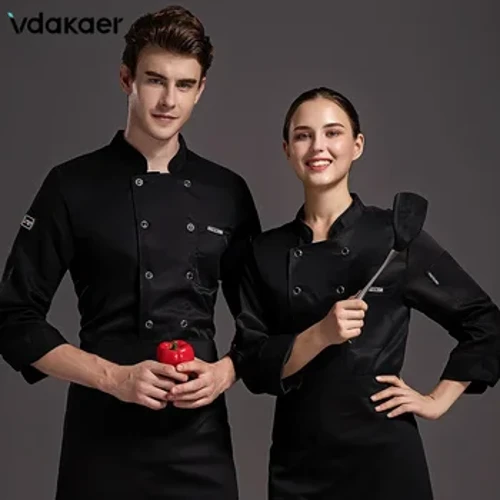 Food Service Dugih rukava Chef Jacket Professional Head Chef Uniforma Restoran Hotel Kitchen balck with Chef Uniform