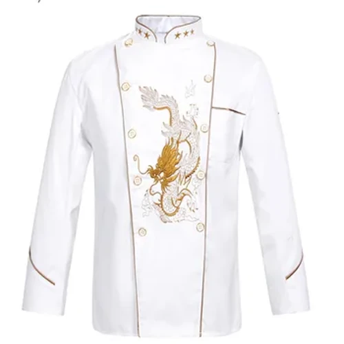 Mga Bagong Lalaki Babae Pagbuburda ng Dragon Cook Uniform Maikling Manggas Kusina Work Wear Mesh Patchwork Breathable Food Service Chef Jacket