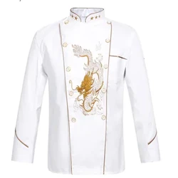 ใหม่ผู้ชายผู้หญิงเย็บปักถักร้อย Dragon Cook Uniform แขนสั้นครัวทำงานตาข่าย Patchwork Breathable อาหารบริการ Chef Jacket