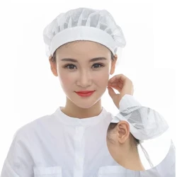 Wäiss Upassbar Nettkappen Bäckerei Bäckerei Workshop Aarbecht Hut Bouffant Cap Haarnetz Iessen Service Kachen Kichen Männer Fraen Kapp Cover