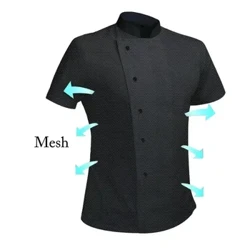 Nembo Fupi ya Hoteli Fulana ya Baker Mesh ya Mgahawa Mhudumu wa Kazi Sare Nguo za Kupikia Coat Mpishi wa Mikono Anayepumua