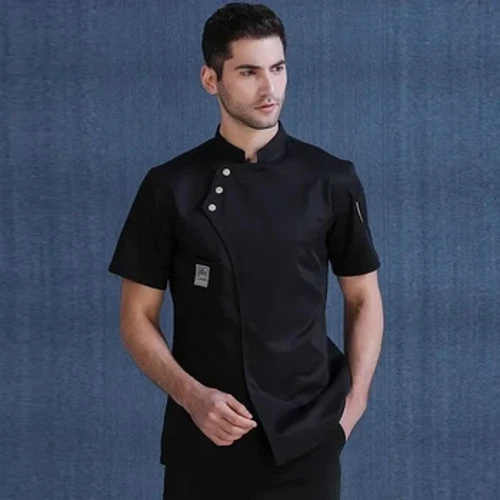 Männer Kachjacket Kuerzarm Kichen Kleeder Wäiss Restaurant Kelner Uniform Iessen Catering Kachmantel Bäckerei Cafe Aarbechtskleedung
