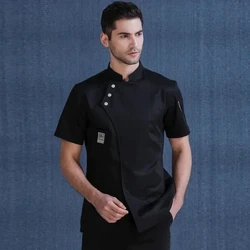 Männer Kachjacket Kuerzarm Kichen Kleeder Wäiss Restaurant Kelner Uniform Iessen Catering Kachmantel Bäckerei Cafe Aarbechtskleedung