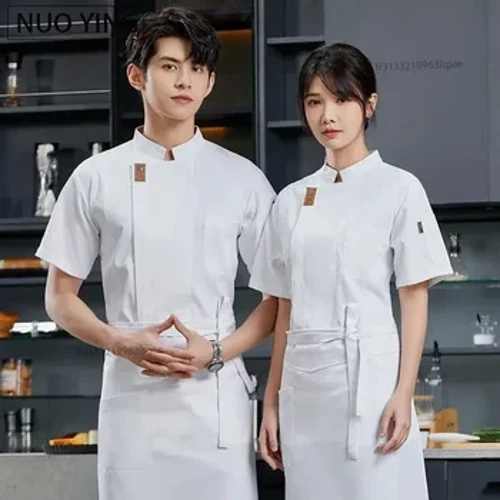 Chef Jacket para sa Mga Lalaki Babae Maikling Manggas Cook Shirt Bakery Restaurant Waiter Uniform Top