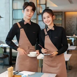 Uniformes de serviço de alimentação mangas compridas para hotel restaurante café bartender bar garçom conjunto uniforme com avental