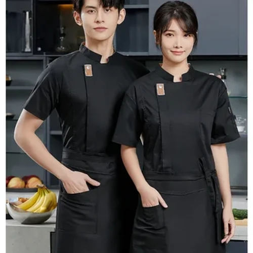 1pc Black Short Sleeved Restaurant Kitchen Uniform,  Restaurant Waiter Work Uniform for Catering Chefs