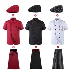 Uniforme de bucătar Set de vară cu mânecă scurtă Restaurant Hotel Bucătărie Îmbrăcăminte de lucru Bărbați și femei Tineret Jachetă subțire respirabilă + Pălărie + șorț