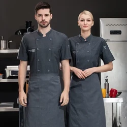 Şefin ceketi erkekler kadınlar için kısa kollu aşçı gömlek Pizza restoran garson üniforma aşçı üst mutfak kıyafetleri Catering iş elbisesi