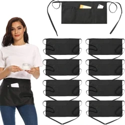 Babaeng Lalaki Half Waist Apron na may 3 Pockets Long Waist Strap Reinforced Seam Waiter Waitress Server Apron para sa Restaurant
