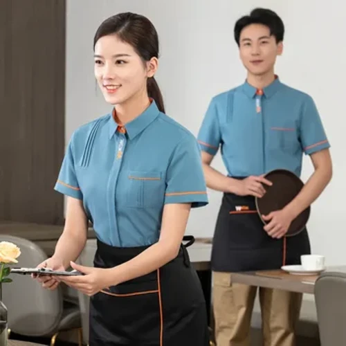 Cửa Hàng Trà Sữa Quần Áo Làm Việc Mùa Hè Phục Vụ Nhà Hàng Bồi Bàn Đồng Phục Người Phụ Nữ Baker Bồi Bàn Áo Sơ Mi Thực Phẩm Khách Sạn Serice Cô Hầu Bàn Đồng Nhất