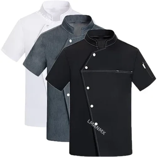 Siaced Cogydd Unisex Llewys Fer Cegin Coginio Côt Tseineaidd Restaurant Waiter Gwisg Top Gwisg