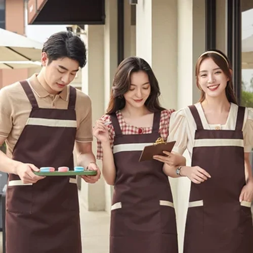 โรงแรมร้านอาหารบาร์บริกรพนักงานผ้ากันเปื้อนเครื่องแบบที่กำหนดเอง