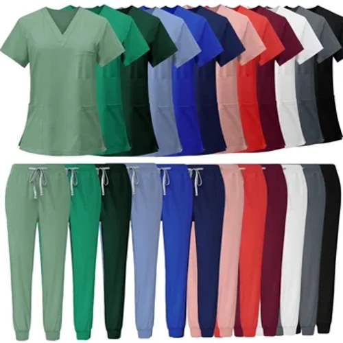 Ofertă caldă, antirid, lavabil, țesătură moale, scrubs pentru asistentă, uniforme de spital, scrubs medical pentru femei, seturi de scrubs pentru jogger, pereche