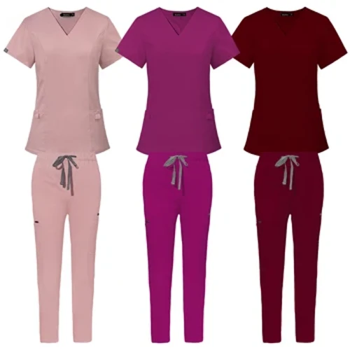 Nei Arrivée Benotzerdefinéiert Fraen Infirmière Scrub Straight Leg Hosen Set Spidol Dokter Sets Fraen Stylesch Slim Fit Spidol Scrub Uniform