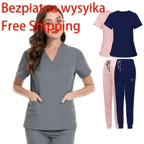 Hastane Doktor Hemşirelik Üniforma Kadın Toptan Rahat Kısa Kollu V Yaka Jogger Takım Elbise Hemşire Eczane Çalışma Tıbbi Üniformalar